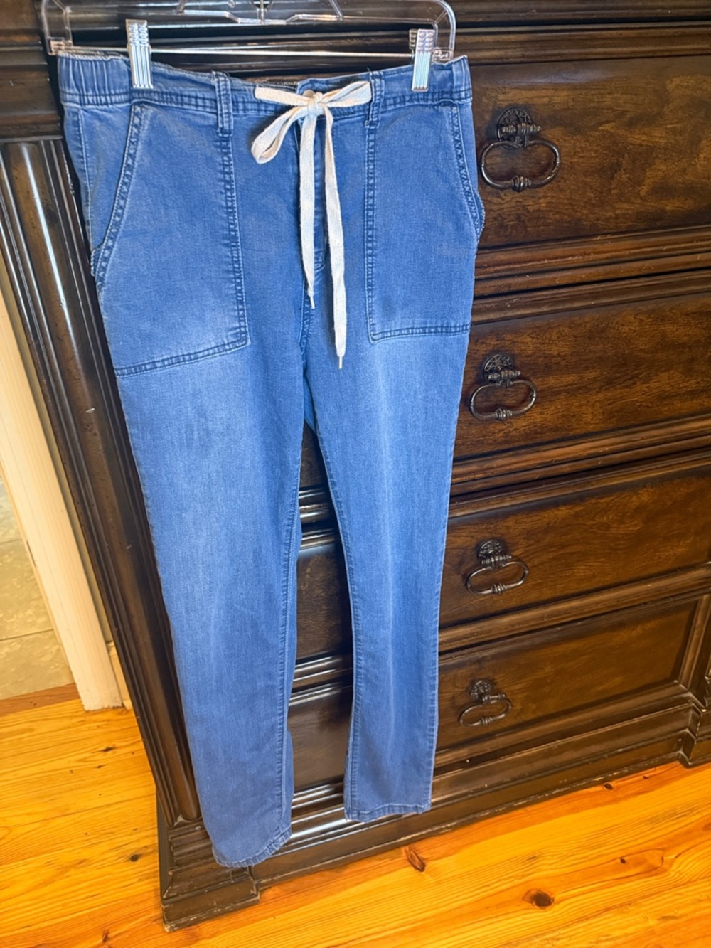 Blue Drawstring Denim Jogger Pants